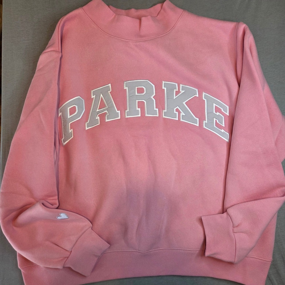 Parke Valentine's Varsity Mockneck Sweatshirt Blush Lavender Pink L/XL